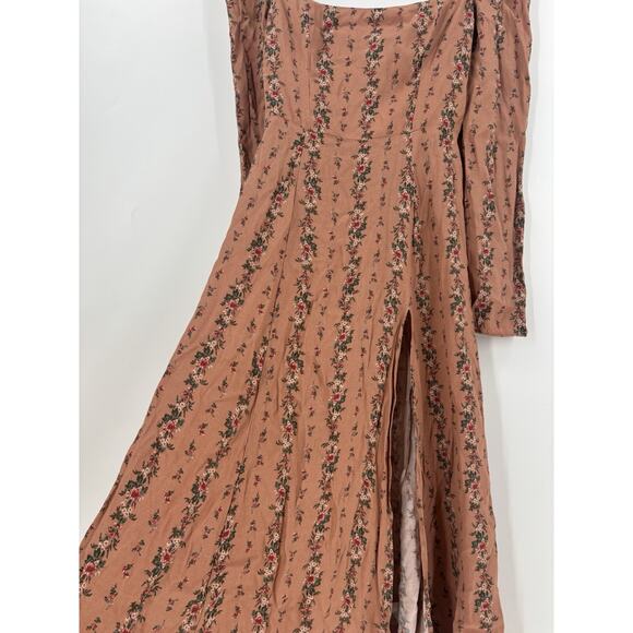 NWT Reformation Sigmund Dress 0 Floral Boudoir Midi Slit Long Sleeves Smocked - Picture 7 of 16